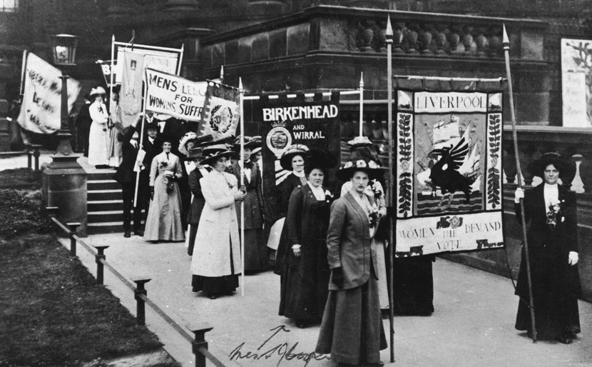 A historical photograph of a group of graduate women, including Eleanor Rathbone, from the early 20th century.